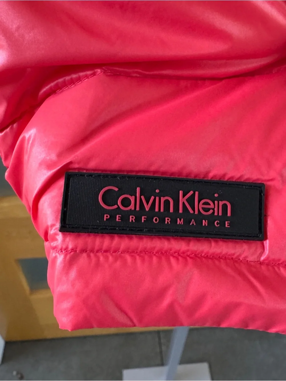 Calvin Klein Performance Red Quilted Vest with Black Collar Trim